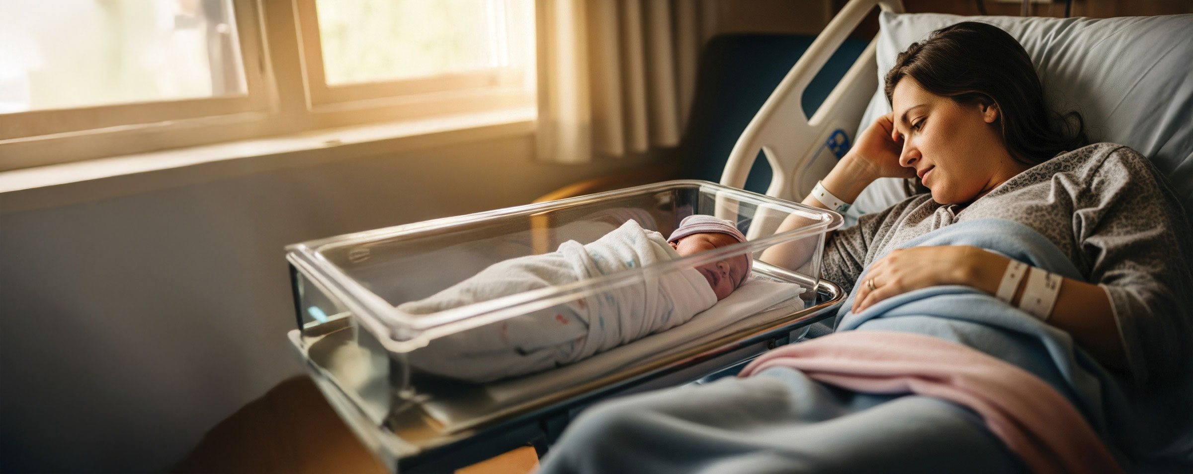 Mother with newborn in maternity suite