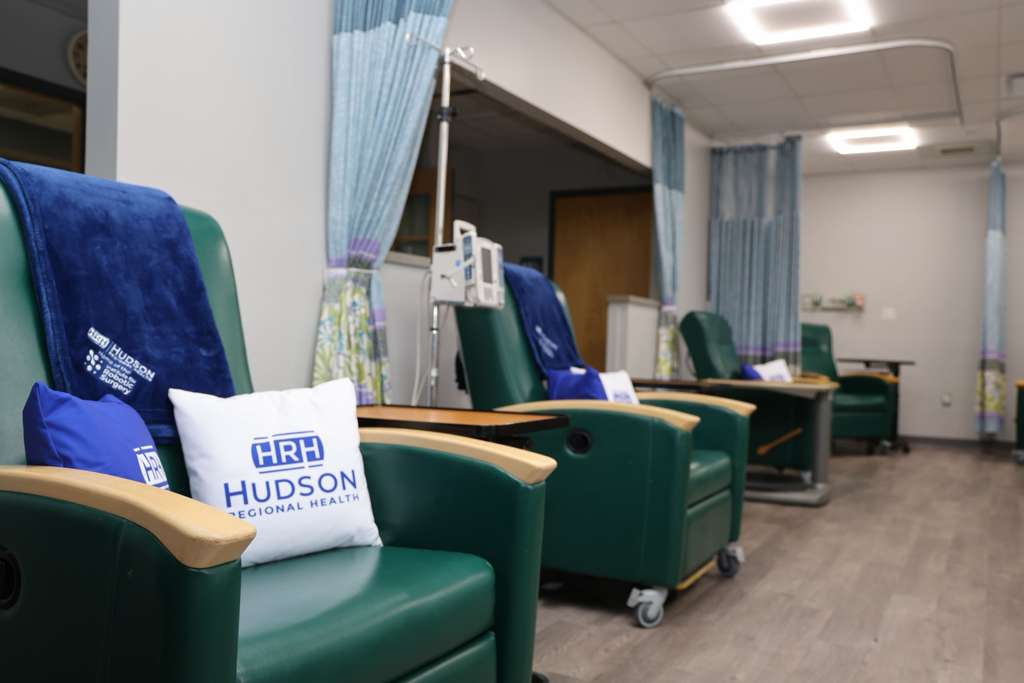 Infusion treatment chairs with Hudson Regional Health pillows